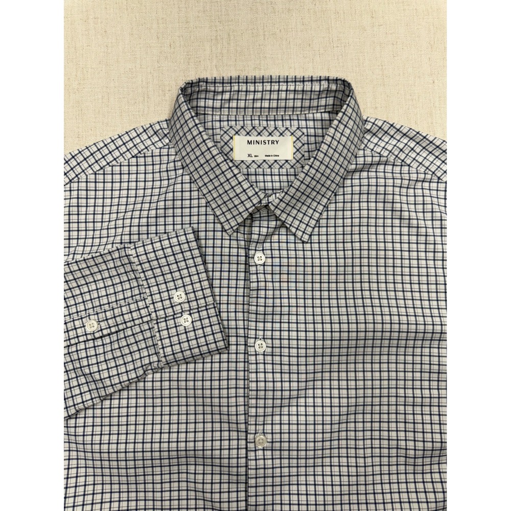 Ministry of Supply Apollo Shirt Mens XL Slim Blue White Check Moisture Wicking